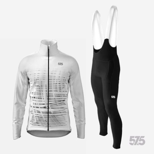 Kerékpáros Thermo felső - Archi White + Kerékpáros hosszúnadrág kantáros - STANDARD BLACK