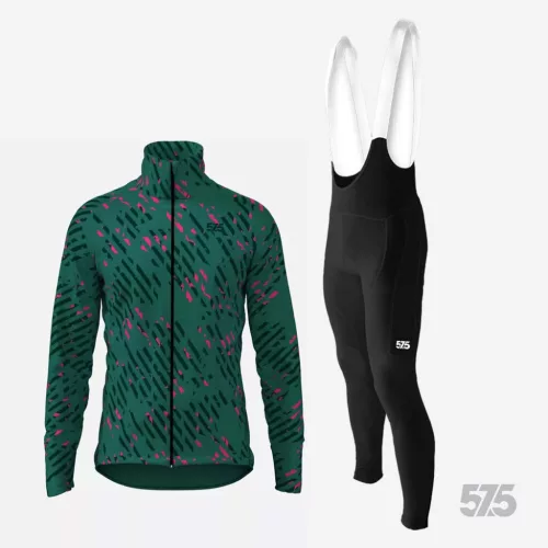 Kerékpáros Thermo felső - Dorio Green + Kerékpáros hosszúnadrág kantáros - STANDARD BLACK