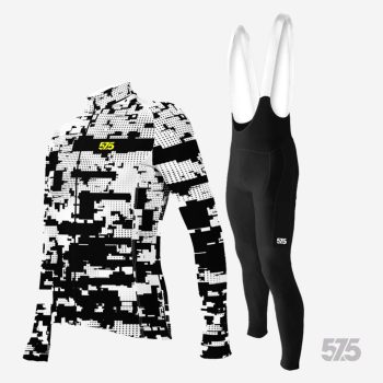   Kerékpáros Thermo felső - GLITCH - White + Kerékpáros hosszúnadrág kantáros - STANDARD BLACK