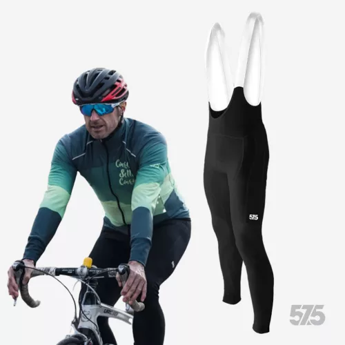 Kerékpáros Thermo felső - GREEN HILLS + Kerékpáros hosszúnadrág kantáros - STANDARD BLACK