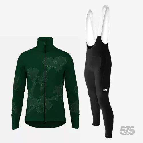 Kerékpáros Thermo felső - Moire Green + Kerékpáros hosszúnadrág kantáros - STANDARD BLACK