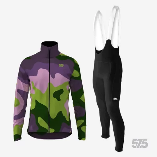 Kerékpáros Thermo felső - New Camo Green + Kerékpáros hosszúnadrág kantáros - STANDARD BLACK