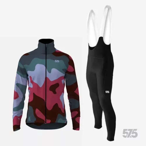 Kerékpáros Thermo felső - New Camo Red + Kerékpáros hosszúnadrág kantáros - STANDARD BLACK