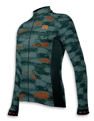 Kerékpáros Thermo felső - Pixel - Green + Kerékpáros hosszúnadrág kantáros - STANDARD BLACK