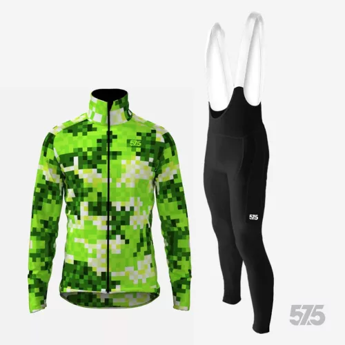 Kerékpáros Thermo felső - Pixel Camo Green + Kerékpáros hosszúnadrág kantáros - STANDARD BLACK