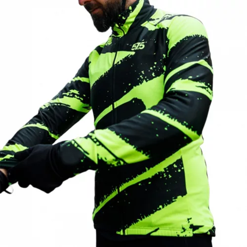 Kerékpáros Thermo felső - STRIPE - FLUO + Kerékpáros hosszúnadrág kantáros - STANDARD BLACK