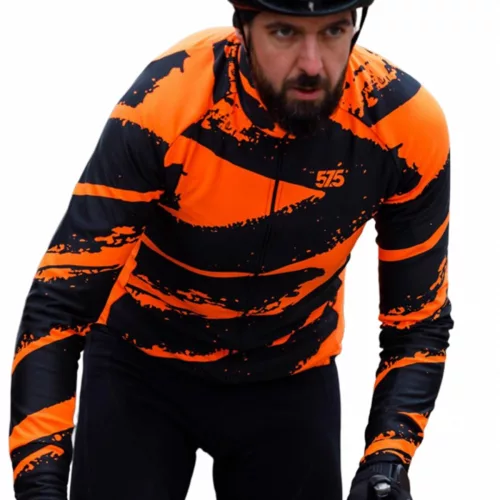 Kerékpáros Thermo felső - STRIPE - Orange + Kerékpáros hosszúnadrág kantáros - STANDARD BLACK