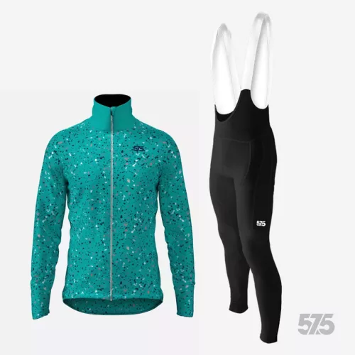 Kerékpáros Thermo felső - Terrazzo Green + Kerékpáros hosszúnadrág kantáros - STANDARD BLACK