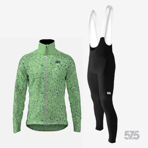 Kerékpáros Thermo felső - Terrazzo Light Green + Kerékpáros hosszúnadrág kantáros - STANDARD BLACK