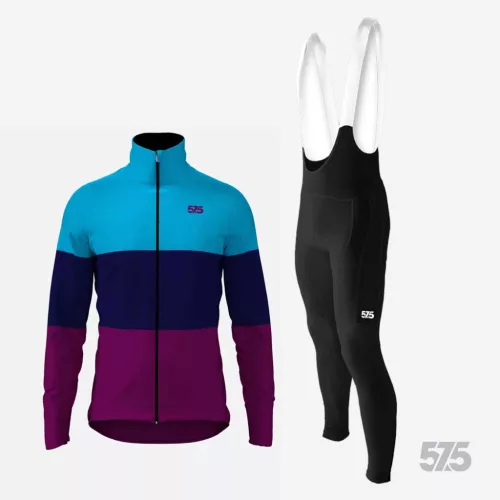 Kerékpáros Thermo felső - ThreeStripe Dark Magenta + Kerékpáros hosszúnadrág kantáros - STANDARD BLACK