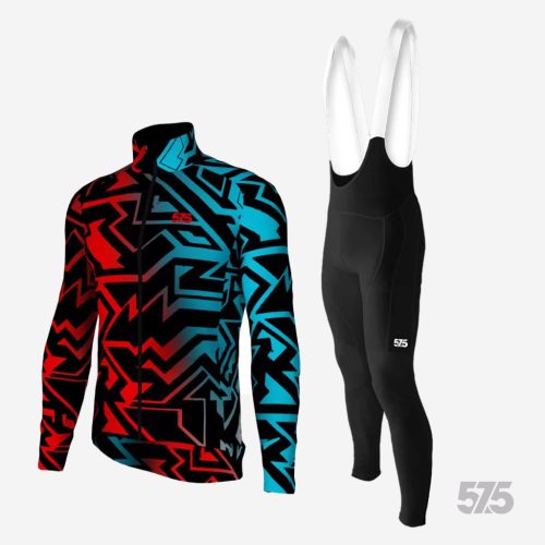 Kerékpáros Thermofelső HighPerformance - AZTEC - Red- Blue + Kerékpáros Cargo hosszúnadrág kantáros - STANDARD BLACK