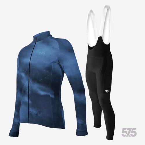 Kerékpáros Thermofelső HighPerformance - GALAXY - Blue + Kerékpáros Cargo hosszúnadrág kantáros - STANDARD BLACK