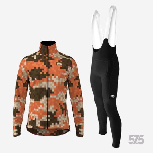 Kerékpáros Thermofelső HighPerformance - Pixel Camo Autumn + Kerékpáros Cargo hosszúnadrág kantáros - STANDARD BLACK