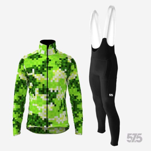 Kerékpáros Thermofelső HighPerformance - Pixel Camo Green + Kerékpáros Cargo hosszúnadrág kantáros - STANDARD BLACK