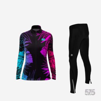   Futófelső OSLO Női hosszú ujjal - Neon Leaves + Futónadrág RUN+ Winter - Standard Black