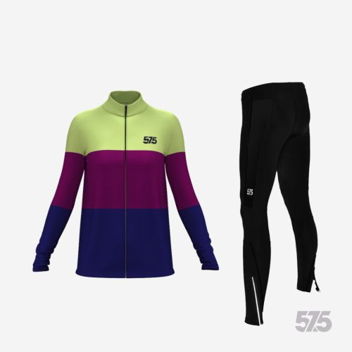 Futófelső OSLO Női hosszú ujjal - Threestripe Pale Green + Futónadrág RUN+ Winter - Standard Black