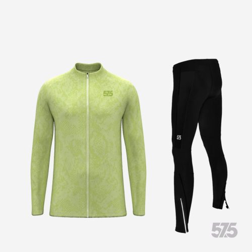 Futófelső OSLO hosszú ujjal - Snake - Pale Green + Futónadrág RUN+ Winter - Standard Black