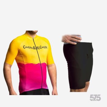   Kerékpáros Mez - PRO Gavia - 4-GRAD - Yellow + Kerékpáros HIGH PERFORMANCE rövidnadrág Kantáros - STANDARD BLACK - Base