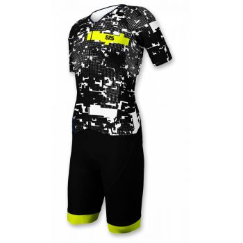Triatlon versenymez - Rövid ujjú - GLITCH BLACK - Fluo